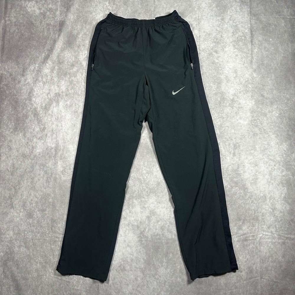 Nike Dri-FIT Mens S Black Running Training Track Pants Zipped Pockets Ankle Zip